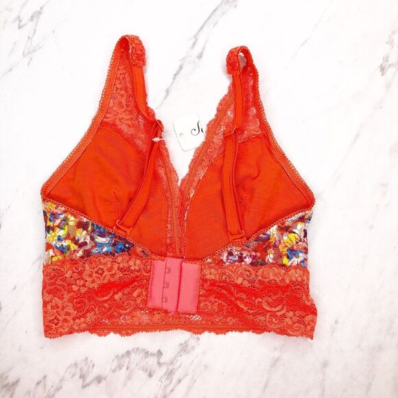 Soma Bralette Lace Plunge Bra Artistic Floral Orange Size XS Extra Small - Picture 2 of 5